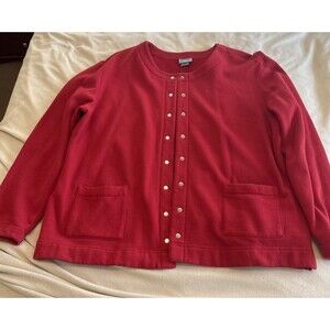 Vtg Classic Elements Red Snap Front  Fleece Jacket Cardigan Grandmacore XL